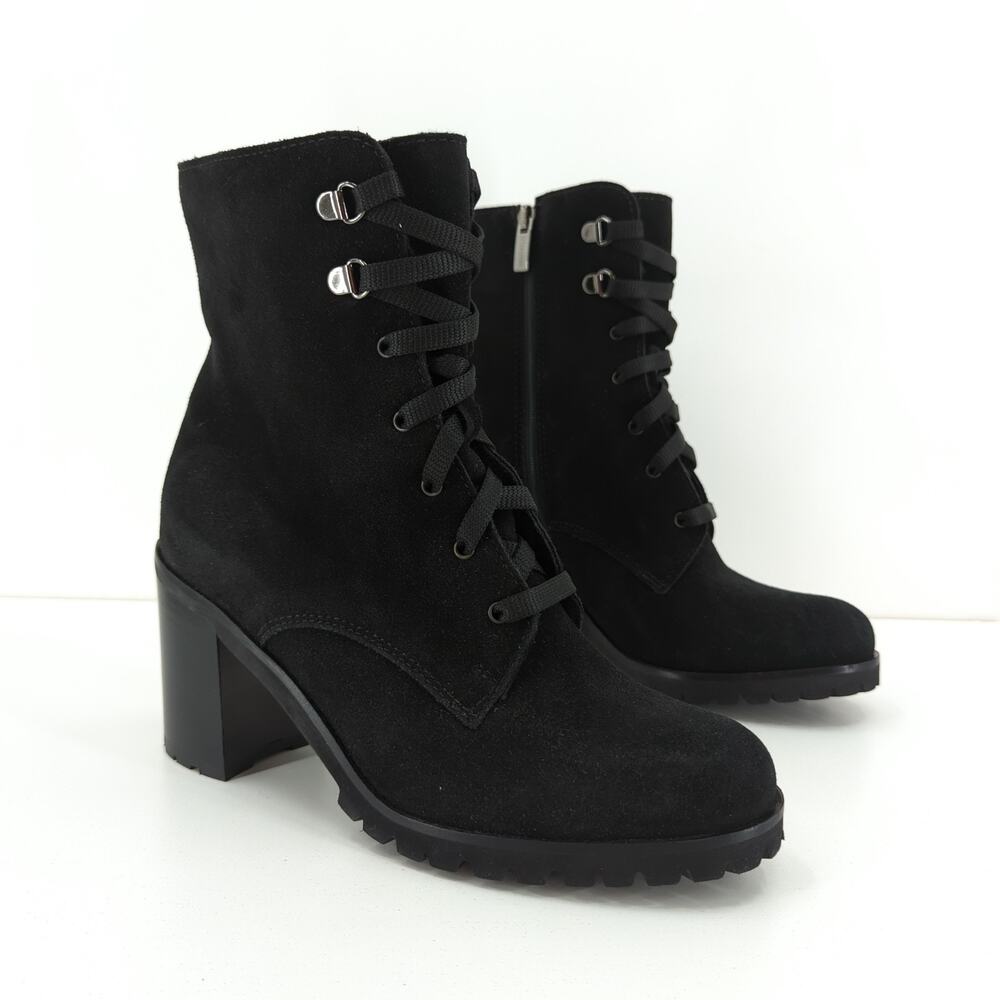 La Canadienne Women 6.5 Parkera Lug Boots Black Suede Waterproof Lug Sole NEW
